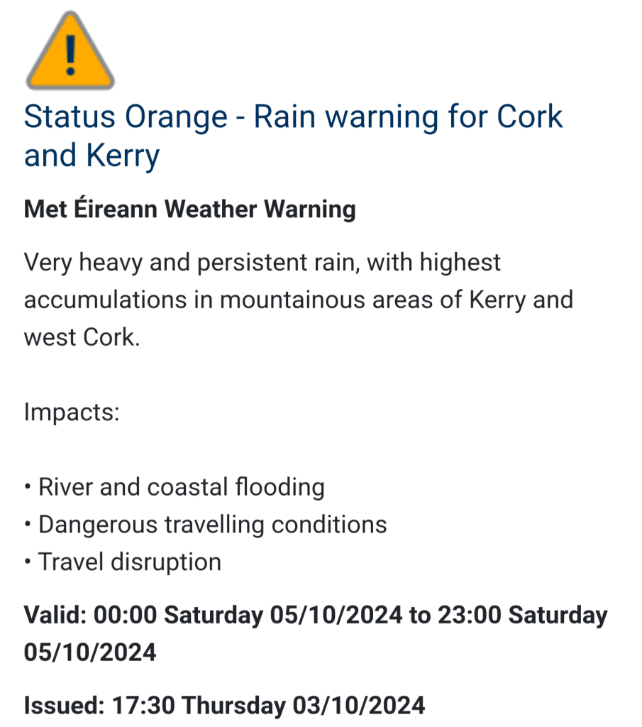 Orange weather warning